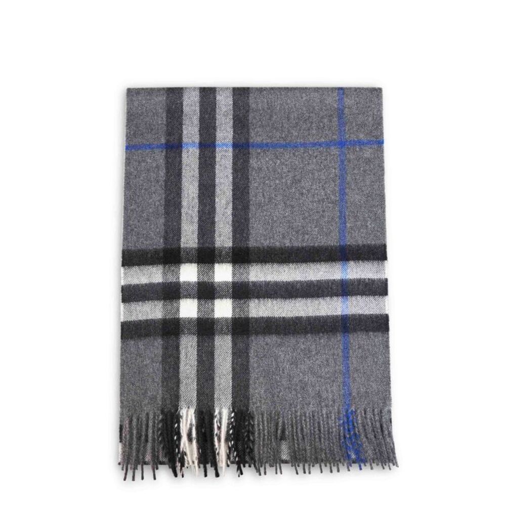 Burberry Women Grey Cashmere Check Scarf<Br/>